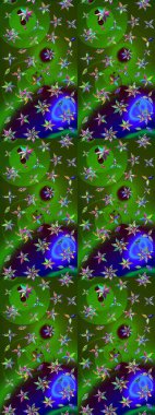 Raster illüstrasyonu. Yeşil ve mavi renklerde. Çiçekli güzel suluboya desen.