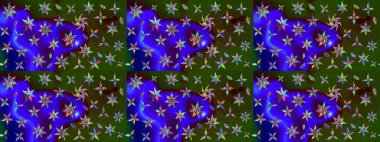 Raster illüstrasyonundaki çiçek desenli çizim. Yeşil ve mavi renkte çiçekler. Renkli Bahar Teması eskiz kalıbı. Düz Çiçek Elementleri Tasarımı.