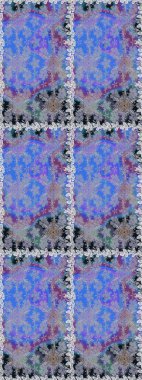 Çiçekli karalama şeklinde Raster çiçek deseni. Raster illüstrasyonu. Gri ve mavi renkte bahar çiçekleri.