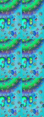 Çiçek desenli eskiz. Gömlek baskısı için çiçek boyası. Mavi ve yeşil renkte çiçekler.