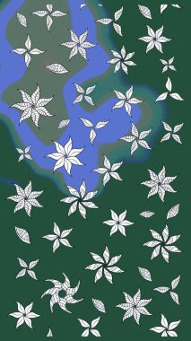 Raster illüstrasyonu. Renkli çizim kalıbı. Çiçek arkaplan. Yeşil ve nötr renklerde şirin tekstil tarzında. Çiçek duvar kağıdı.