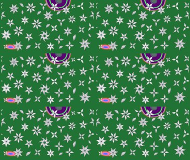Raster illüstrasyonu. Yumuşak, yeşil renkli bahar çiçekleri. Raster çiçek desenli ve çiçekli..