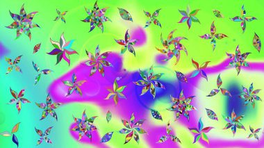 Yeşil renkli çiçekler. Düz Çiçek Elementleri Tasarımı. Raster illüstrasyonundaki çiçek desenli çizim. Renkli Bahar Teması çizim şablonu.