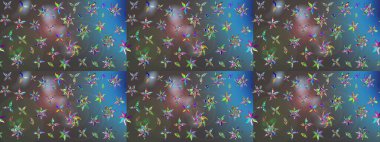 Raster illüstrasyonundaki çiçek desenli çizim. Gri ve mavi renkte çiçekler. Renkli Bahar Teması eskiz kalıbı. Düz Çiçek Elementleri Tasarımı.