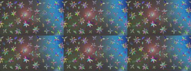 Çiçekli çiçek deseni, suluboya. Gri ve mavi renkte çiçekler. Renkli Bahar Teması eskiz kalıbı. Düz Çiçek Elementleri Tasarımı. Raster illüstrasyonu.