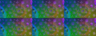 Tatil havası. Raster güzel bir çiçek deseni çizmiş. Yeşil ve mavi renkte çiçekler. Bahar mevsimi. Nazik romantik baskı.