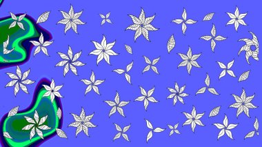 Mavi renkli Asya tekstili. Raster illüstrasyonu. Suluboya çiçekli çiçek deseni.