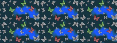 Kelebek. Robot resim. Mavi ve gri arkaplanda izole edilmiş web tasarımı için renk çizgisi düzenleyici.