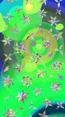 Abstract flower sketch pattern background. Cute Floral pattern in the small flower. Raster illustration. Raster pattern. On green and blue colors.