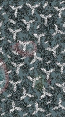 Şirin çiçekli eskiz deseni ve nötr renklerde yapraklar, suluboya çiçek deseni, duvar kağıdı, kart veya kumaş için fayanslı. Raster illüstrasyonu.