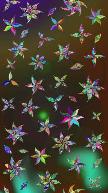 Kahverengi ve yeşil renkli çiçekler. Raster illüstrasyonunda çiçek deseni çizimi.