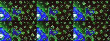 Gri ve yeşil kıvırcık çiçekler gri ve yeşil renklerde şekillenir. Raster illüstrasyonu. Klasik çiçek tasarım elementleri.