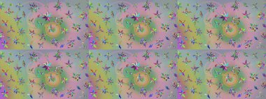 Tarafsız ve yeşil renklerde çiçekler. Raster illüstrasyonunda çiçek deseni çizimi.