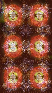 Kahverengi, turuncu ve pembe renkli kar taneleri. Renkli arka planda izole tatlı kar taneleri. Raster illüstrasyonu. Kar tanesi raster deseni.