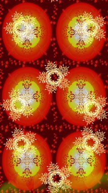 Raster illüstrasyonu. Çiçekli karalama şeklinde Raster çiçek deseni. Turuncu, kırmızı ve kahverengi renkte yaz çiçekleri.