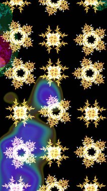 Bokeh siyahı, sarı, mavi ve kar taneleriyle dekoratif Noel arkaplanı. Raster illüstrasyonu.