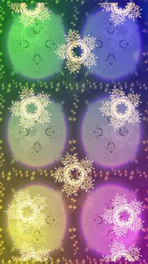 Raster illüstrasyonu. Noel nötr, menekşe ve yeşiller. Sihirli nötr, mor ve yeşil tatil soyut arka plan yıldız ve düşen kar taneleri.