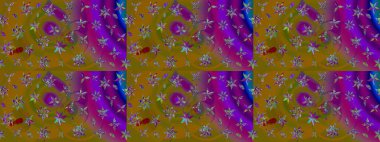 Sevimli çiçek raster deseni. Kahverengi ve mor renkli çiçekler. Renkli Yaz Temalı eskiz kalıbı. Düz Çiçek Elementleri Tasarımı.