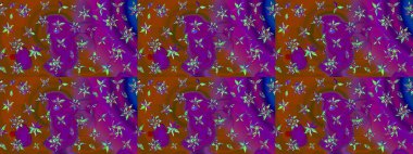 Mor ve kahverengi renklere karalamalar çizilmiş çiçek deseni. Raster illüstrasyonu.