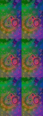 Küçük çiçekteki sevimli çiçek deseni. Raster illüstrasyonu. Yeşil ve mavi renkte çiçekler.