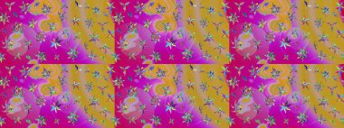 Modern stil dokusu. Çiçek desenli raster, sarı ve morumsu çizgi grafik deseni soyut raster arkaplanı.