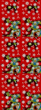 Düz Çiçek Elementleri Tasarımı. Raster Illustrasyon 'daki Çiçek Deseni' nin son moda çizimi. Kırmızı renkte çiçekler. Renkli Yaz Teması çizim şablonu.