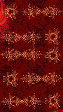 Renkli bir arka planda izole edilmiş güzel kırmızı, siyah ve kahverengi kar taneleri. İllüzyon. Düşen Noel stili kar taneleri. Kar taneleri, kar yağışı.