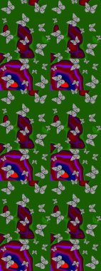 Kumaş, kağıt, ambalaj kâğıdı ve duvar kağıdı tasarımı için hoş bir arka plan. Yeşil ve gri. Kelebeklerle çizim yapın.