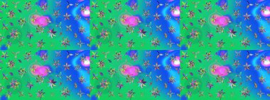 Küçük yeşil ve mavi renkte güzel bir besin torbası deseni, çiçekler. Tekstil, kumaş, kapaklar, duvar kağıtları, baskı, naylon, koleksiyon defteri, örgü, dekupaj için güzel bir eskiz. Millefleurlar.