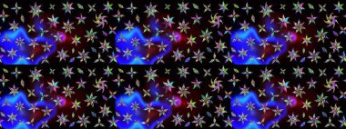 Siyah ve mavi renkte çiçekler. Raster illüstrasyonu. Çizim çiçek deseni duvar kağıdı için kullanılabilir.