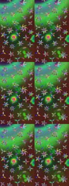 Çiçekli karalama şeklinde Raster çiçek deseni. Raster illüstrasyonu. Yeşil ve kahverengi renkte yaz çiçekleri..