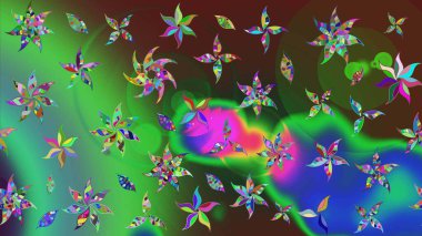 Renkli Yaz Temalı eskiz kalıbı. Düz Çiçek Elementleri Tasarımı. Yeşil ve mavi renkte çiçekler. Raster illüstrasyonunda çiçek deseni çizimi.