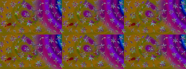 Sevimli çiçek raster deseni. Kahverengi ve mor renkli çiçekler. Renkli Yaz Temalı eskiz kalıbı. Düz Çiçek Elementleri Tasarımı.