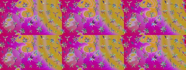 Modern stil dokusu. Çiçek desenli raster, sarı ve morumsu çizgi grafik deseni soyut raster arkaplanı.