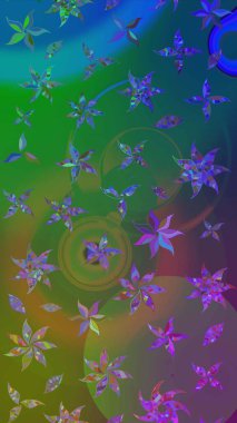 Yeşil ve mavi renkte çiçekler. Raster illüstrasyonunda çiçek deseni çizimi.