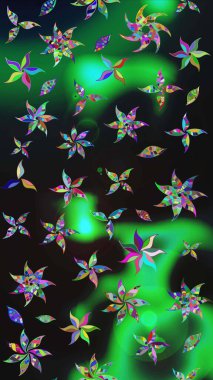 Gri ve yeşil renkli çiçekler. Raster illüstrasyonunda çiçek deseni çizimi.