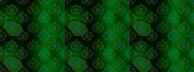 Raster - stok. Yapraklı çiçekler ve yeşil, mavi ve siyah renkte papatya çiçekleri. Kusursuz arkaplan deseni.