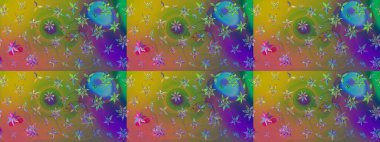 Raster illüstrasyonu. Yeşil ve kahverengi renklere karalamalar çizilmiş çiçek deseni.