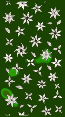 Yeşil ve nötr renklerde. Raster illüstrasyonu. 3D çiçekler, çizim.