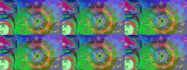 Raster illüstrasyonu. Eskiz stili yeşil ve mavi renkler. Raster illüstrasyonu. El yapımı çiçek ve bitki koleksiyonu. Şirin karalamalı çiçek deseni çiz..