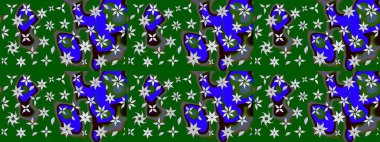 Yeşil ve mavi renkte çiçekler. Renkli Bahar Teması eskiz kalıbı. Düz Çiçek Elementleri Tasarımı. Sevimli çiçek raster deseni.