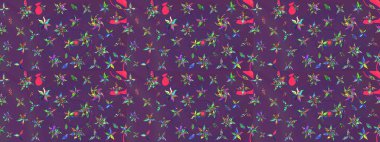 Çiçekli karalama şeklinde Raster çiçek deseni. Yumuşak, mor ve mor renkte yaz çiçekleri. Raster illüstrasyonu.