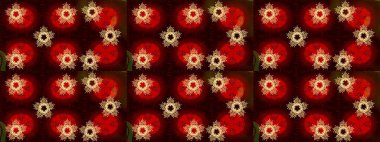 Raster illustration. Raster illustration. Seamless floral pattern with cute doodles flowers. In sketch style brown, red and black colors. Collection of hand drawn flowers and plants.