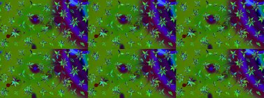 Çiçekli karalama şeklinde Raster çiçek deseni. Yumuşak, yaz çiçekli arka plan. Yeşil ve kahverengi renkte çiçekler.