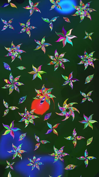 Mavi ve yeşil çiçekli bahar çiçekleri. Motley illüstrasyonu. Küçük çiçekte güzel bir desen. Moda baskıları için zarif bir şablon. Küçük renkli çiçekler..