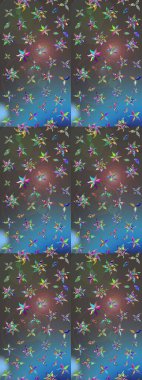 Raster illüstrasyonundaki çiçek desenli çizim. Gri ve mavi renkte çiçekler. Düz Çiçek Elementleri Tasarımı. Renkli Bahar Teması çizim şablonu.