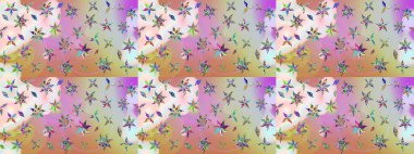 Tarafsız ve gri renkli şirin çiçek desenleri. Raster Modaya uygun kumaş deseni. Renkli Bahar Teması eskiz kalıbı. Düz Çiçek Elementleri Tasarımı.