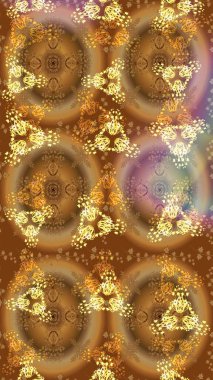 Noel ve yeni yıl moda baskıları için tatil tasarımı. Raster illüstrasyonu. Kahverengi, bej ve sarı kar taneleri. Kar tanelerinin soyut arkaplanlı Noel şablonu. Renkler.