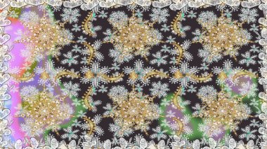 Çiçek desenli altın metal. Altın elementli gri renkler. Raster altın çiçek süsü brokar kumaş ve cam desenli. Kusursuz altın desen.