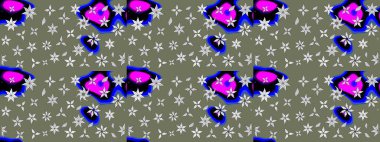 Çizim çiçek deseni duvar kâğıdı olarak kullanılabilir. Yeşil renkli çiçekler. Raster illüstrasyonu.